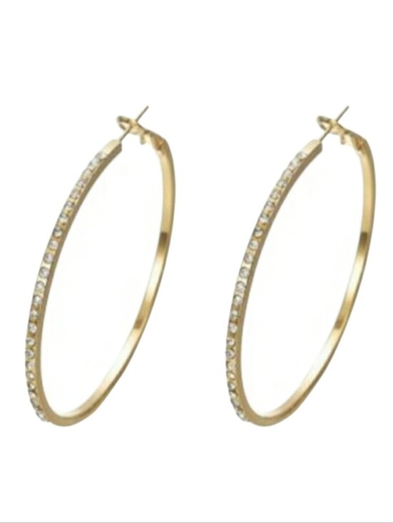 Fashion Jewelry Jewelry - Gold Tone Rhinestone-encrusted Hoop Earrings